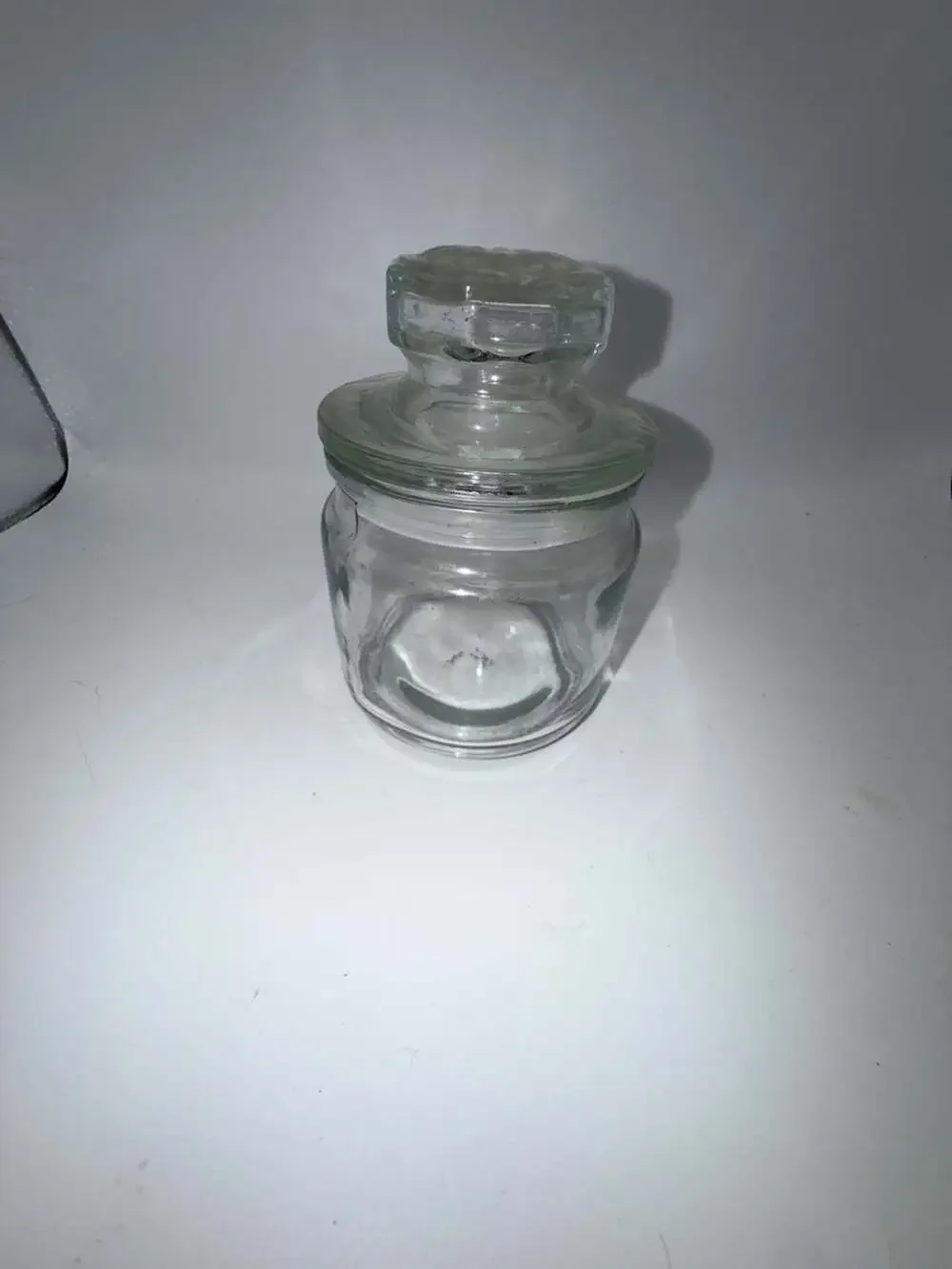 Vintage Small Clear Glass Apothecary Jar with Pressed Floral Lid